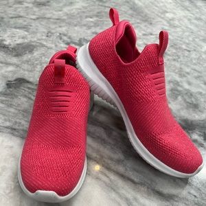 Skechers Girls' Ultra Flex Fluorescent Pink Slip on Sneaker